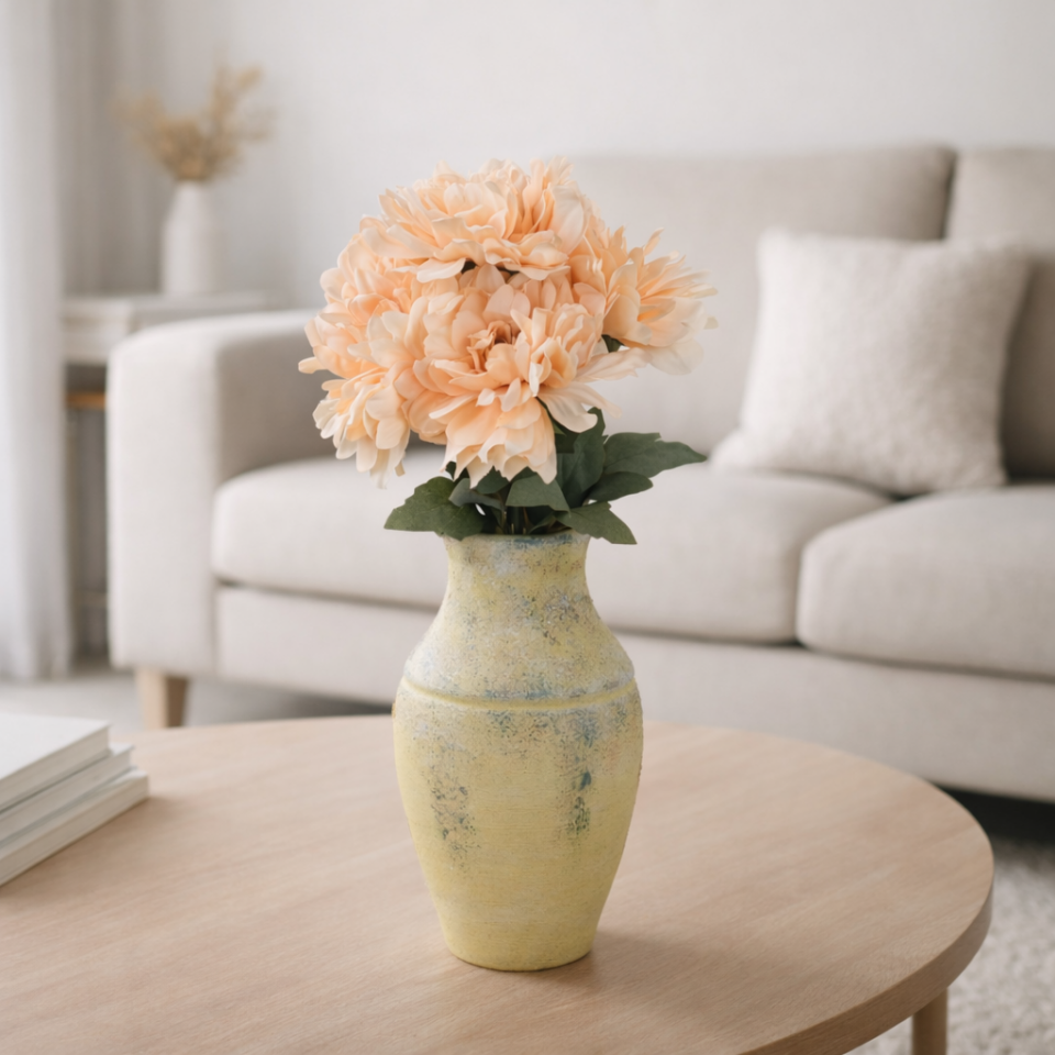 Yapay Çiçek 7li Dahlia Demeti 33 cm Pudra Somon