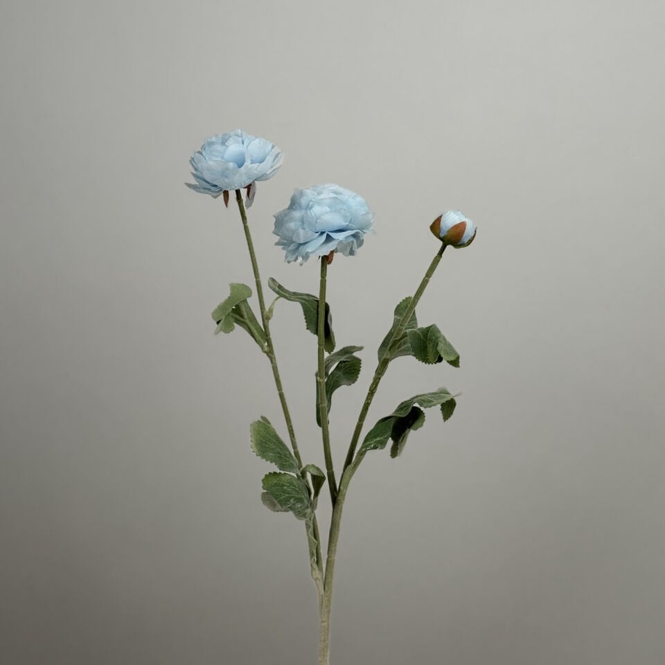Yapay Çiçek 3lü Şakayık Ranunculus Dalı 50 cm Açık Mavi