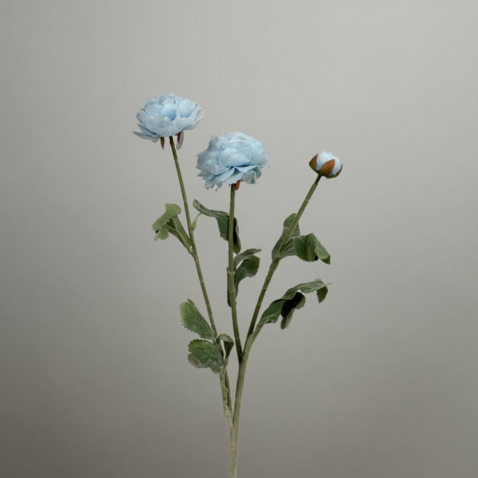 Yapay Çiçek 3lü Şakayık Ranunculus Dalı 50 cm Açık Mavi