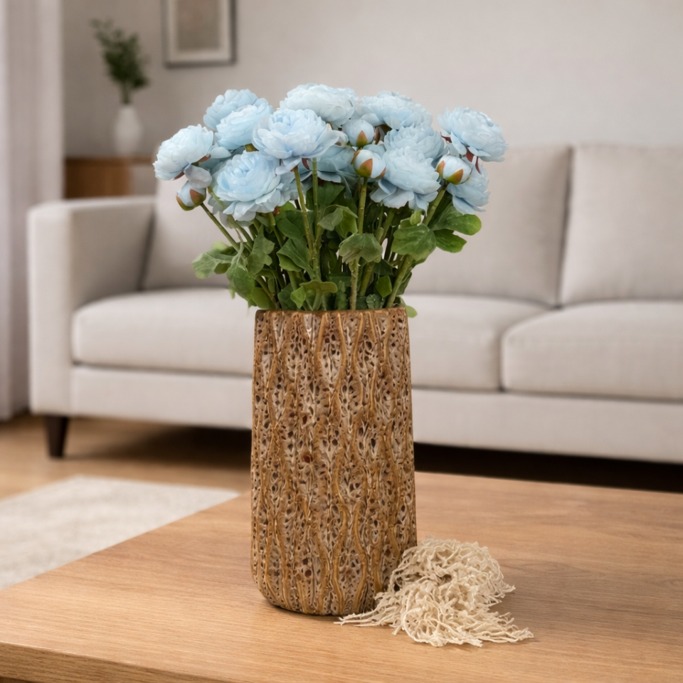 Yapay Çiçek 3lü Şakayık Ranunculus Dalı 50 cm Açık Mavi