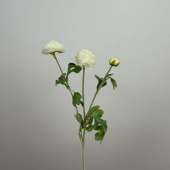 Yapay Çiçek 3lü Şakayık Ranunculus Dalı 50 cm Kırık Beyaz