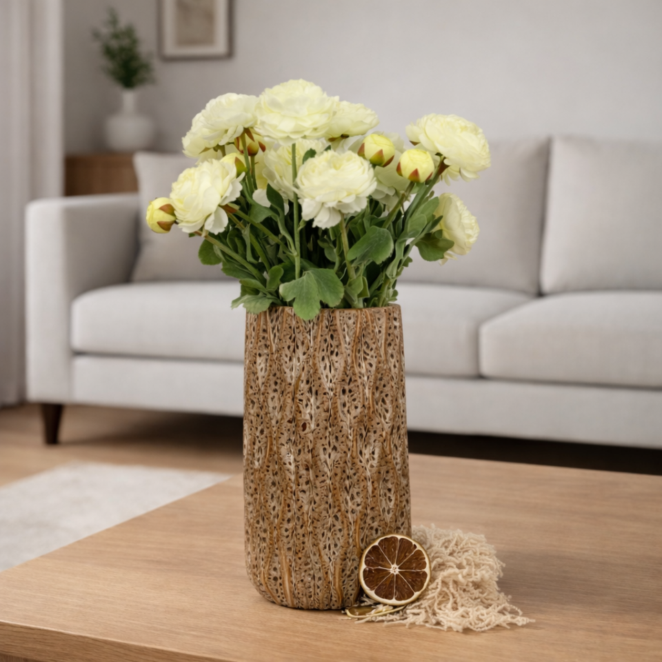 Yapay Çiçek 3lü Şakayık Ranunculus Dalı 50 cm Kırık Beyaz