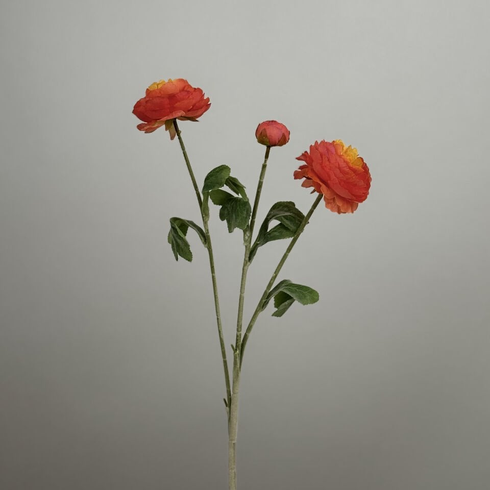 Yapay Çiçek 3lü Şakayık Ranunculus Dalı 50 cm Alev Turuncu