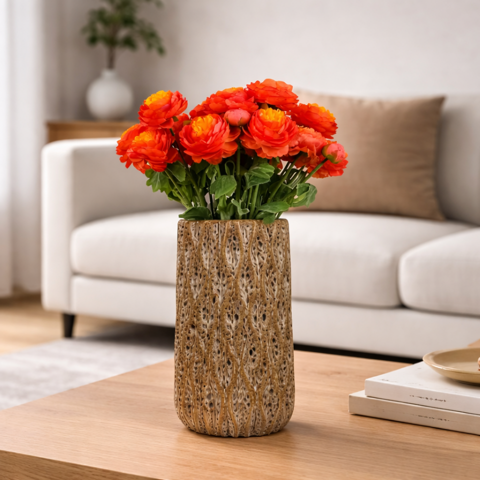 Yapay Çiçek 3lü Şakayık Ranunculus Dalı 50 cm Alev Turuncu