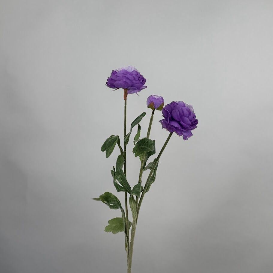 Yapay Çiçek 3lü Şakayık Ranunculus Dalı 50 cm Mor