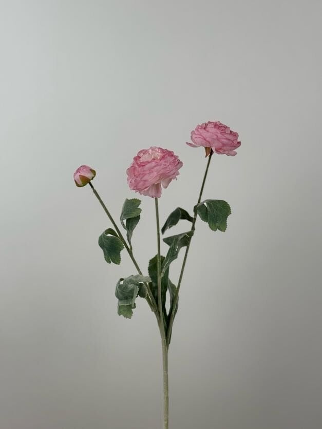 Yapay Çiçek 3lü Şakayık Ranunculus Dalı 50 cm Pembe