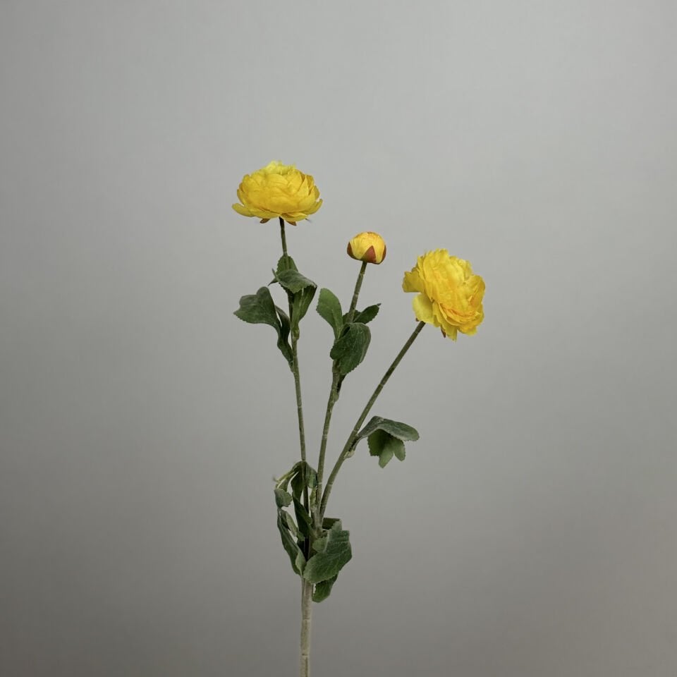 Yapay Çiçek 3lü Şakayık Ranunculus Dalı 50 cm Sarı