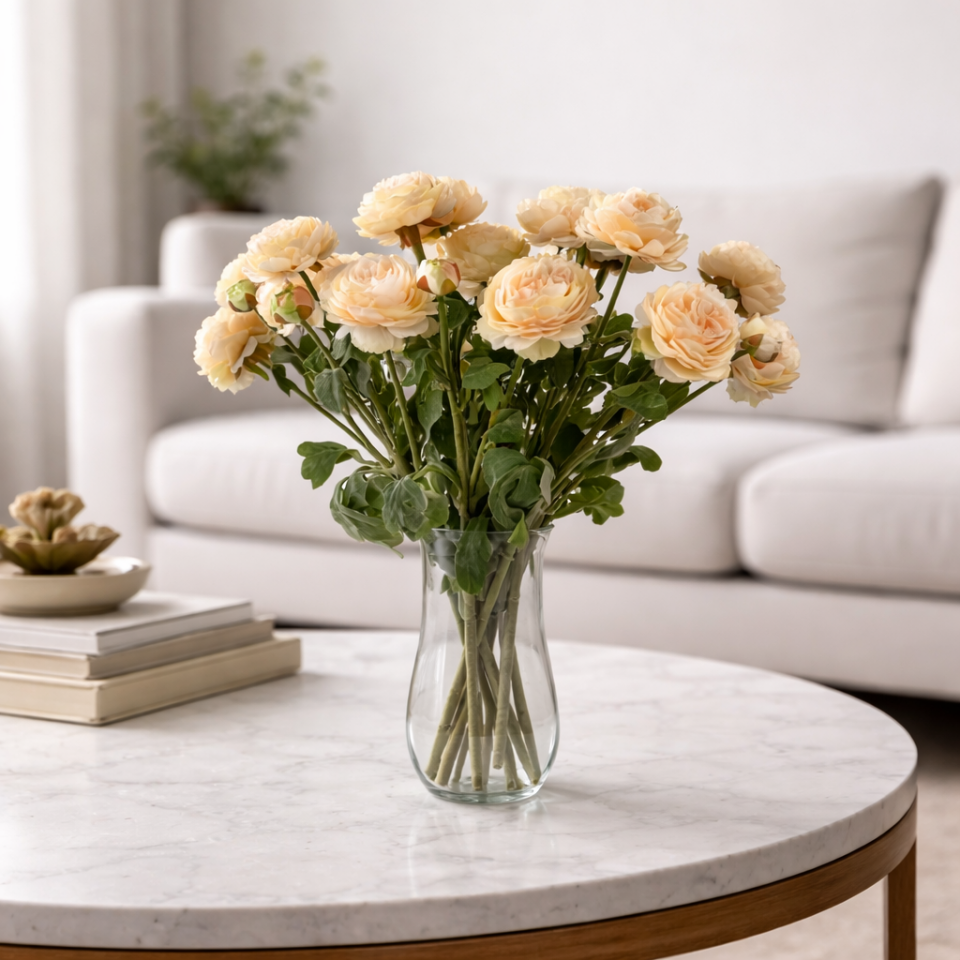 Yapay Çiçek 3lü Şakayık Ranunculus Dalı 50 cm Somon