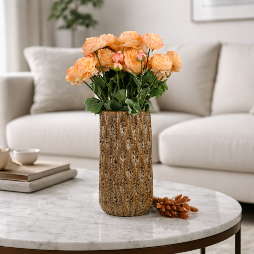 Yapay Çiçek 3lü Şakayık Ranunculus Dalı 50 cm Somon