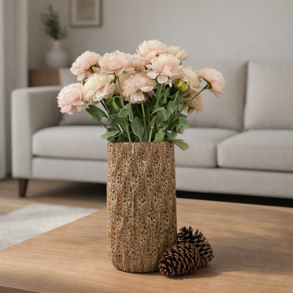 Yapay Çiçek 3lü Şakayık Ranunculus Dalı 50cm Pudra