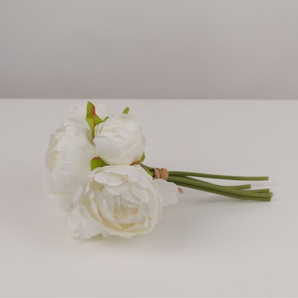 Yapay Çiçek 6lı ipek Peony Şakayık Gül Demeti 25 cm Beyaz
