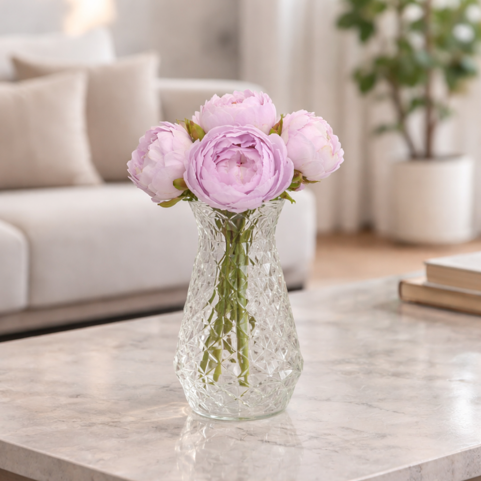 Yapay Çiçek 6lı ipek Peony Şakayık Gül Demeti 25 cm Lila