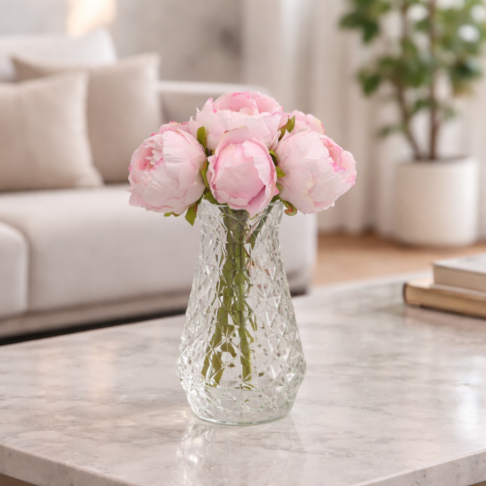 Yapay Çiçek 6lı ipek Peony Şakayık Gül Demeti 25 cm Pembe