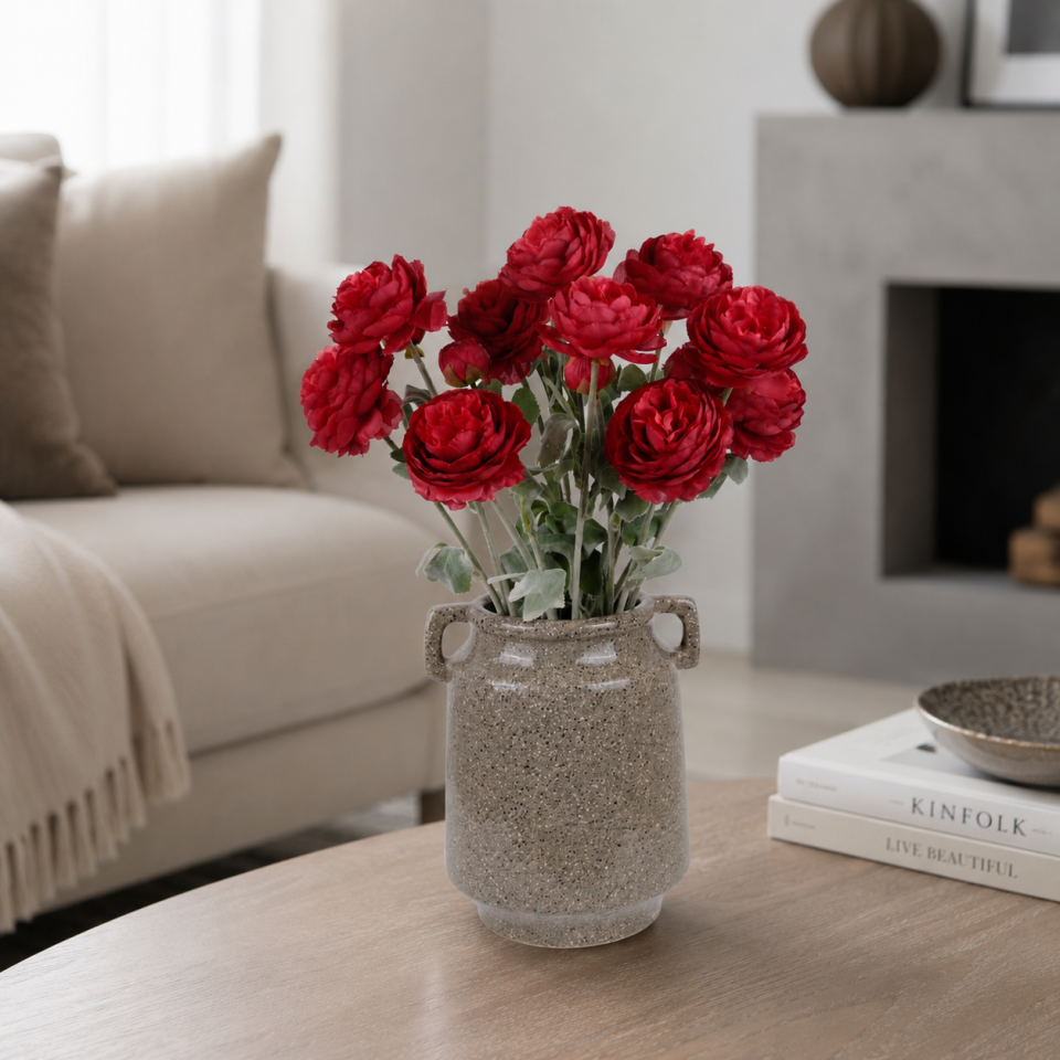 Yapay Çiçek 3lü Şakayık Ranunculus Dalı 50 cm Kırmızı