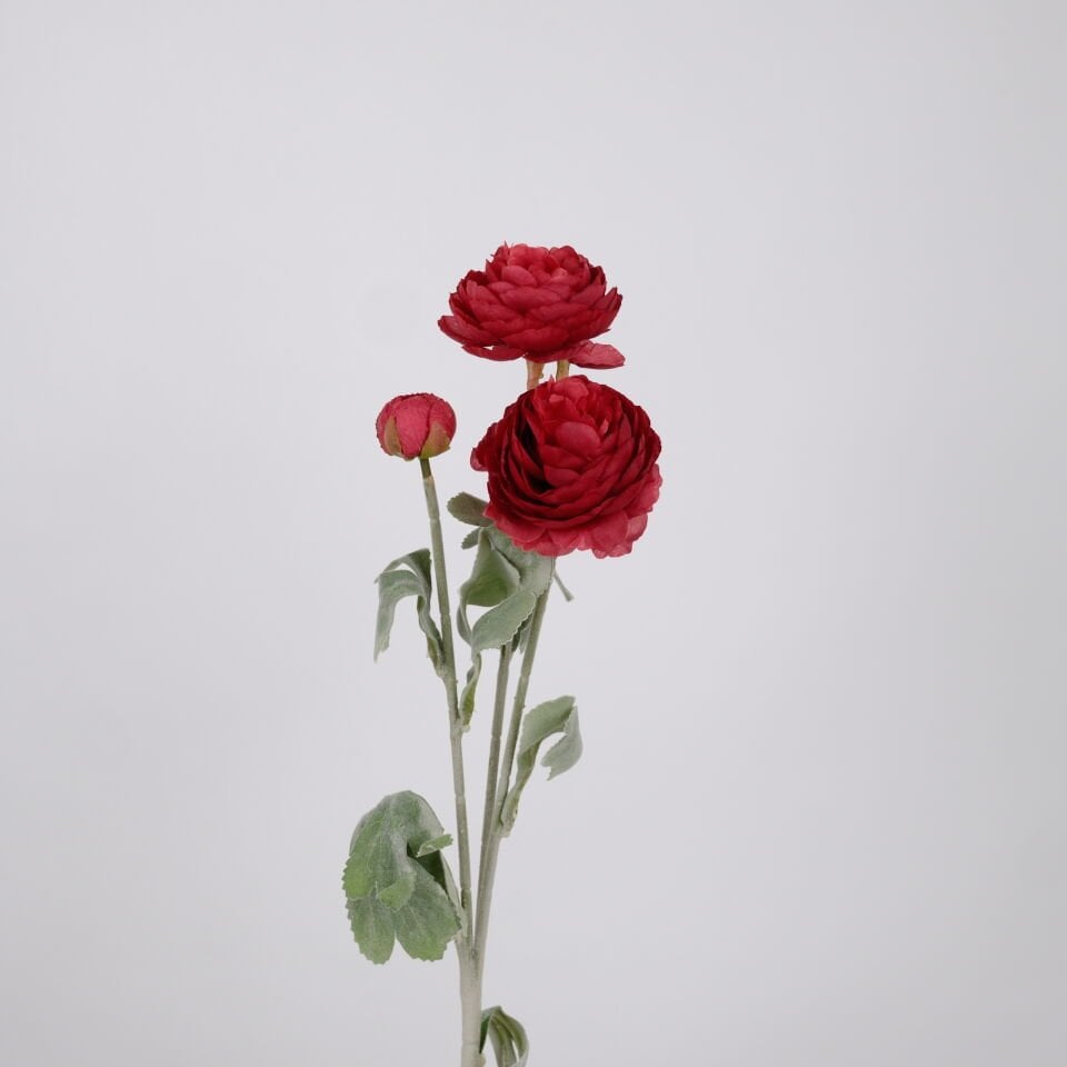 Yapay Çiçek 3lü Şakayık Ranunculus Dalı 50 cm Kırmızı