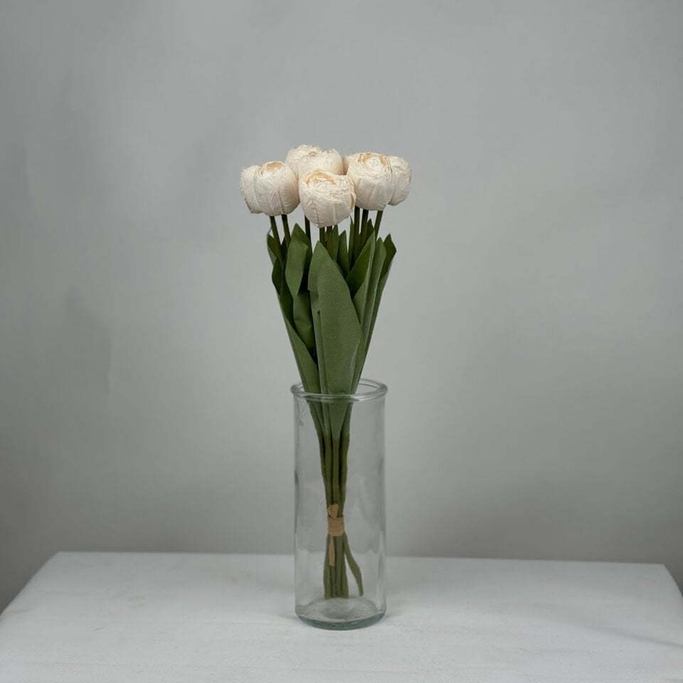 Yapay Çiçek 8'li Kuru Model Dağ Lalesi Demeti 40 cm Beyaz