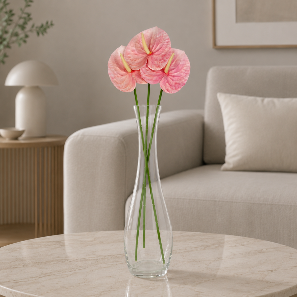 Yapay Islak Tekli Antoryum Dalı 60 cm Pembe