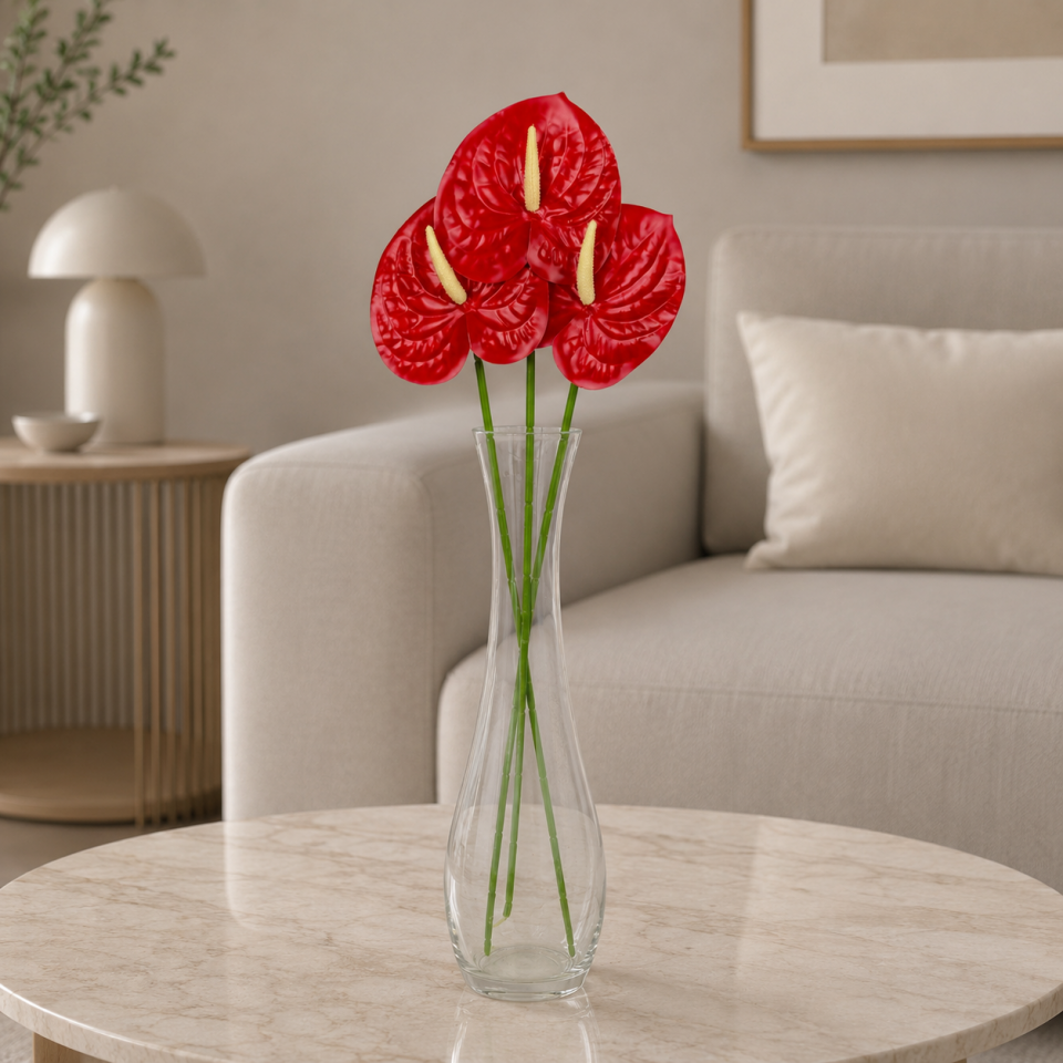 Yapay Islak Tekli Antoryum Dalı 60 cm Kırmızı