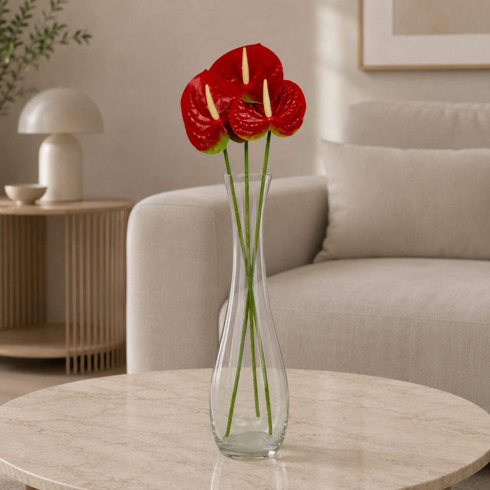 Yapay Islak Tekli Antoryum Dalı 60 cm Kırmızı-Yeşil detaylı