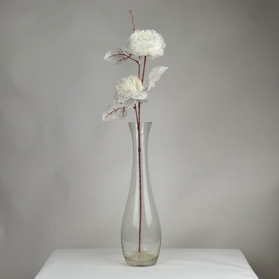 Yapay 2 Güllü Şakayık Çiçeği Dalı 77 cm Beyaz