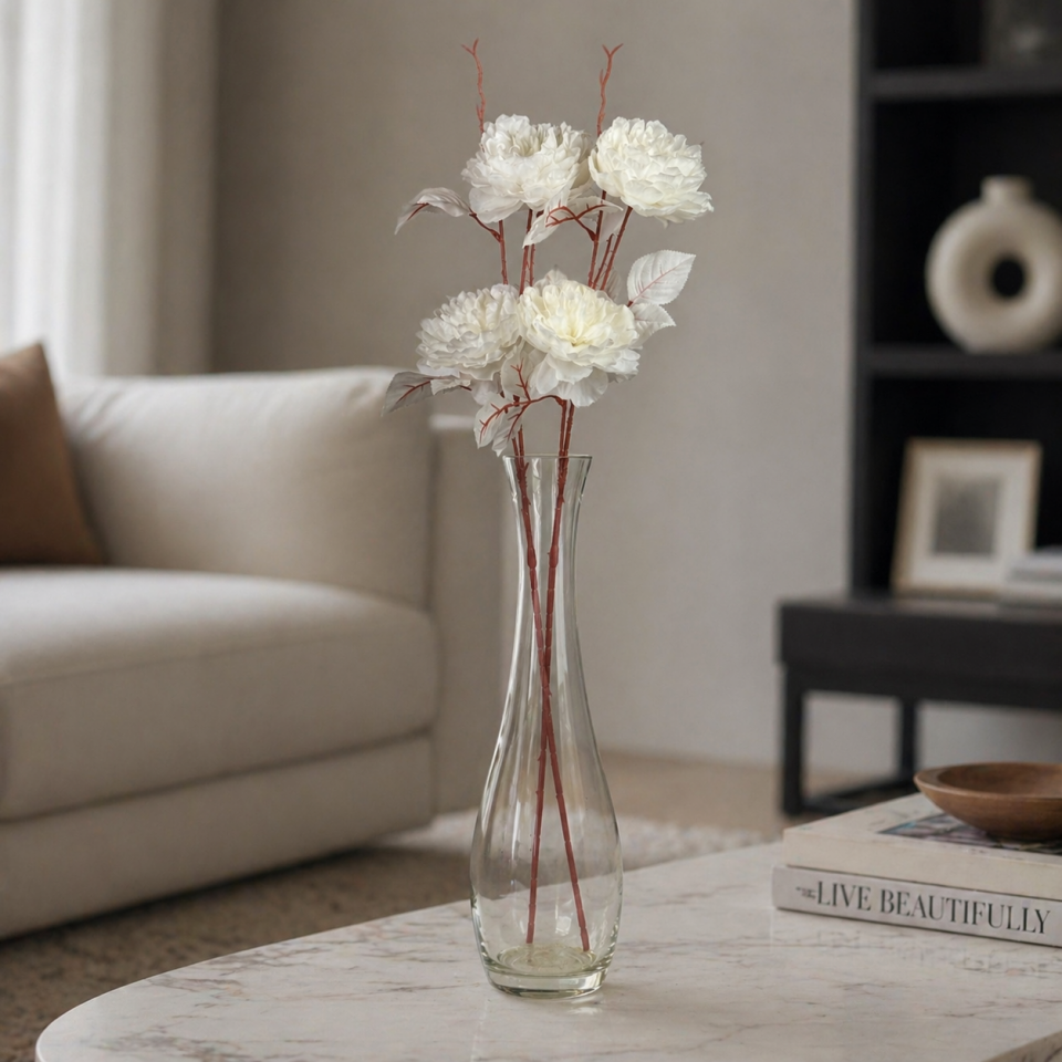 Yapay 2 Güllü Şakayık Çiçeği Dalı 77 cm Beyaz