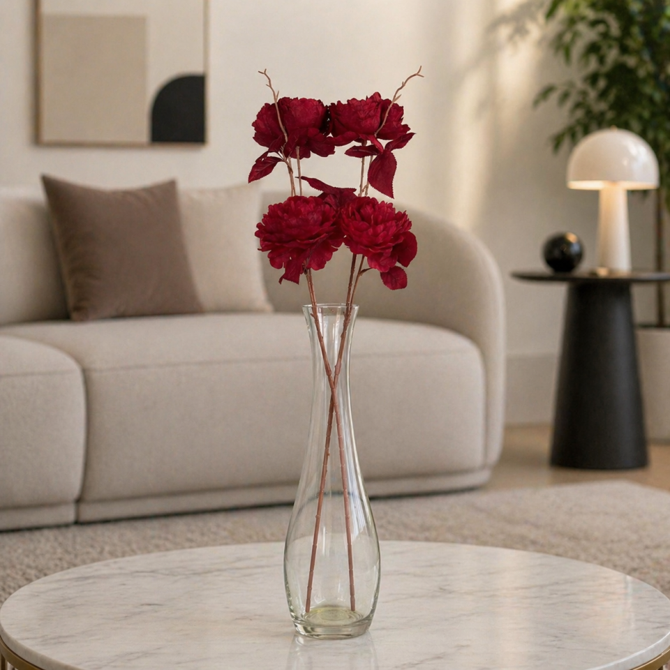 Yapay 2 Güllü Şakayık Çiçeği Dalı 77 cm Kırmızı