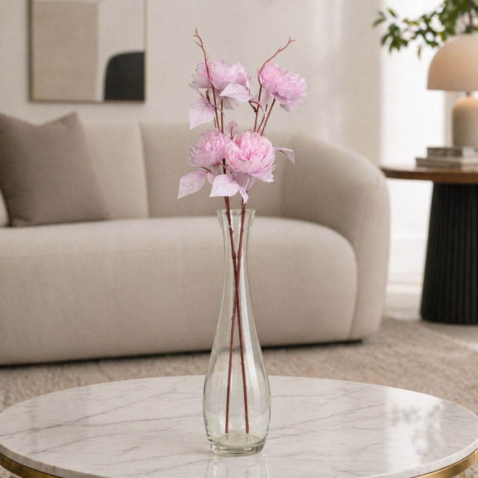 Yapay 2 Güllü Şakayık Çiçeği Dalı 77 cm Pudra Pembe
