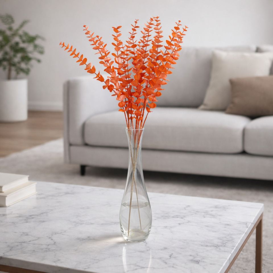 Yapay Retro Pastel Okaliptus Dalı 80 cm Turuncu