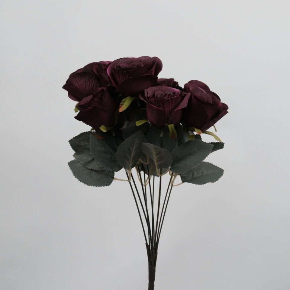 Yapay Çiçek 9'lu Bağdat Gülü Demeti 42 cm Koyu Bordo