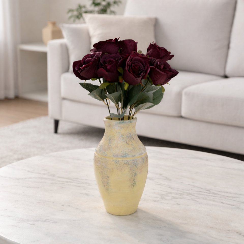 Yapay Çiçek 9'lu Bağdat Gülü Demeti 42 cm Koyu Bordo