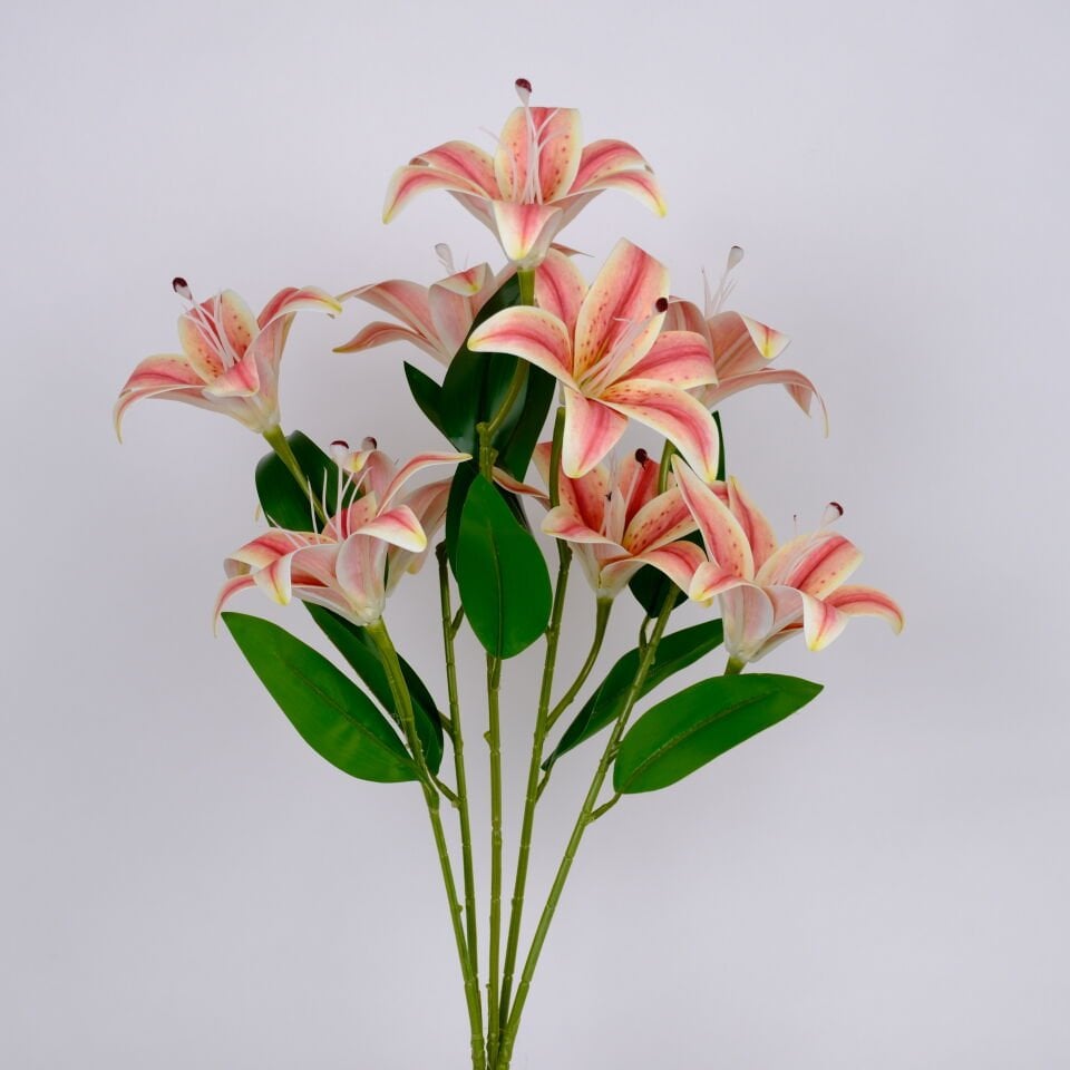 Dal Kaliteli Yapay 9lu Lilyum Zambak Çiçeği 60 cm Gülkurusu