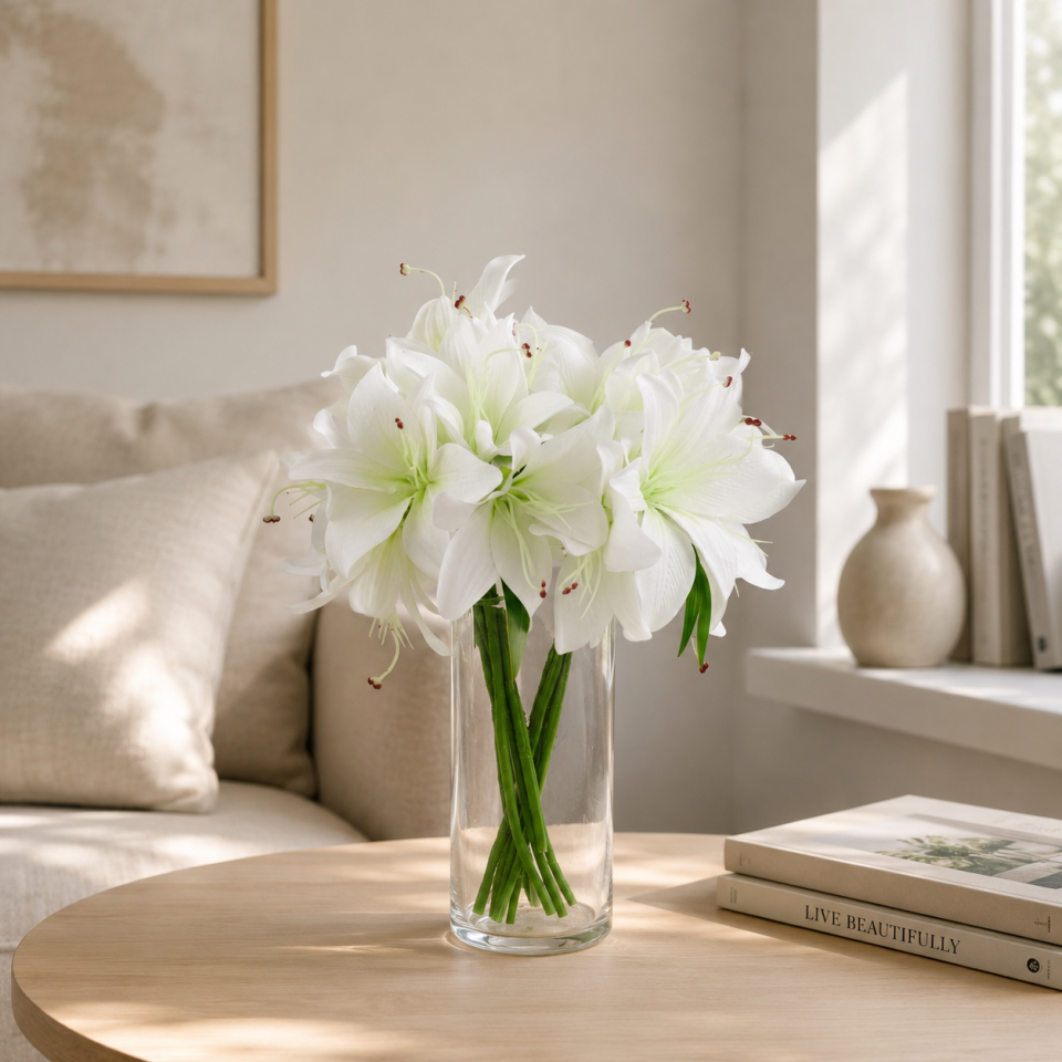 Yapay Lüx Lilyum Buketi 12li 35 cm Beyaz