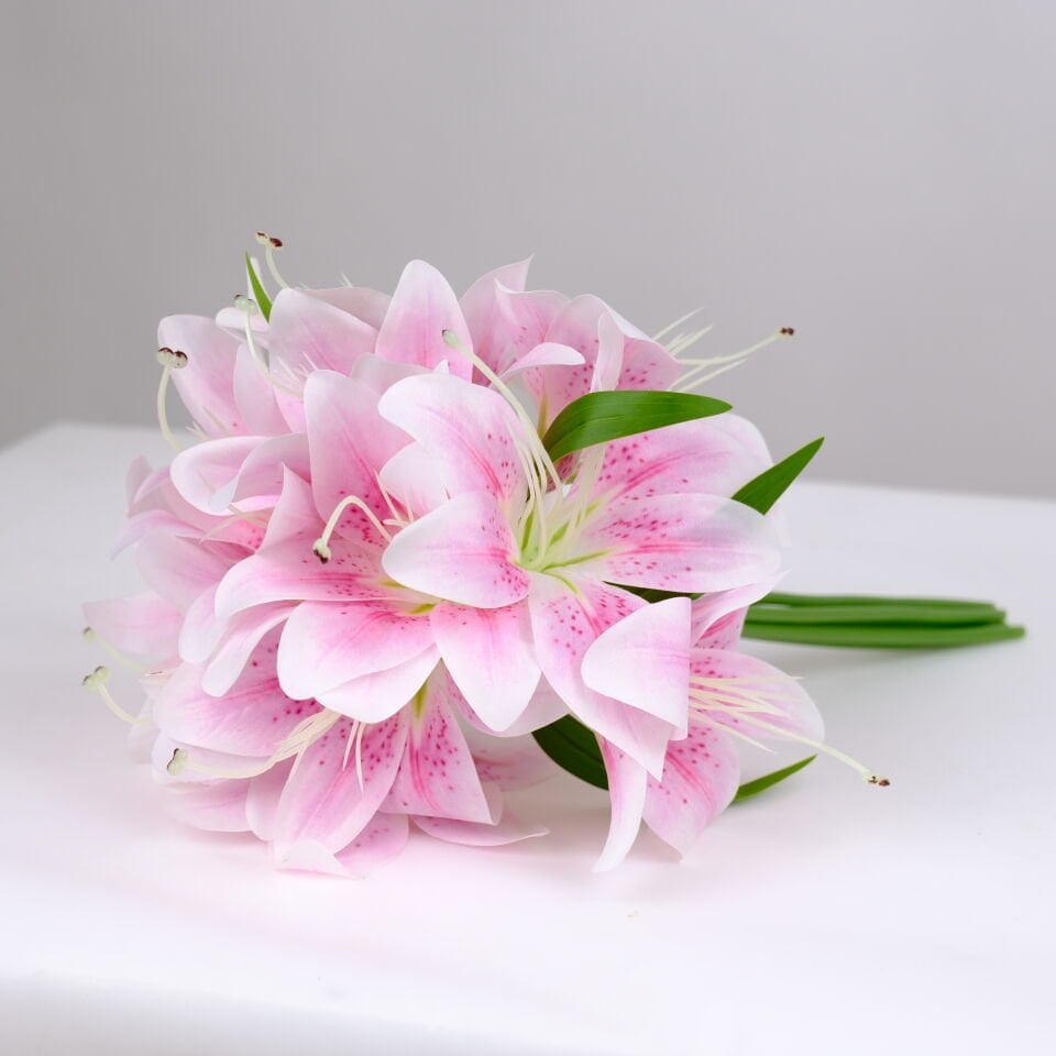 Yapay Lüx Lilyum Buketi 12li 35 cm Pudra Pembe