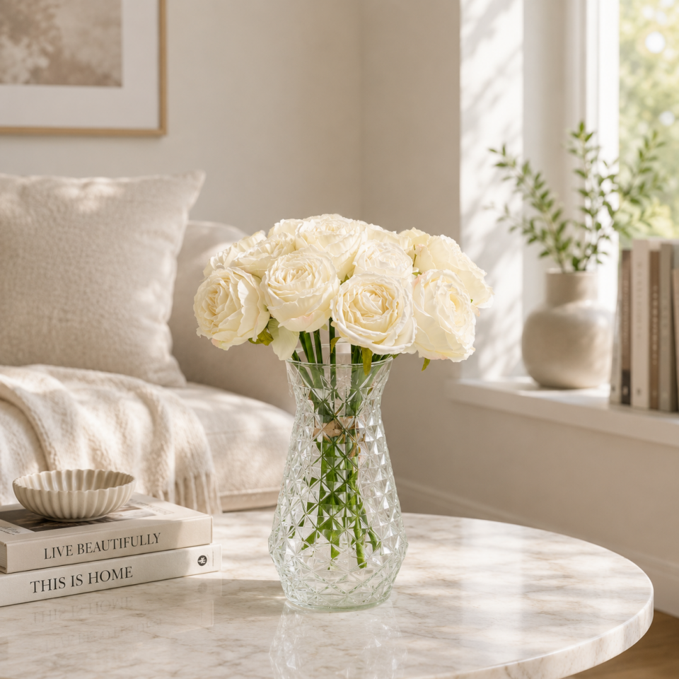 Yapay Premium 7li Kurumuş Nephis Gül Demeti 30 cm Beyaz
