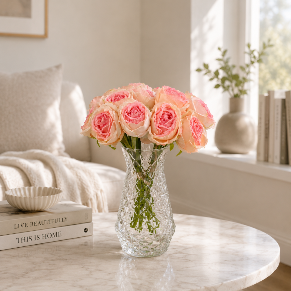 Yapay Premium 7li Kurumuş Nephis Gül Demeti 30 cm Pudra
