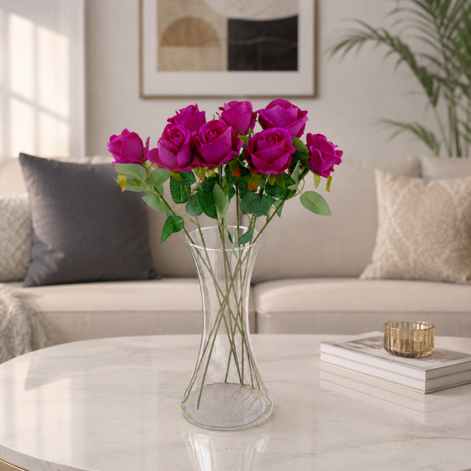 Yapay Kadife Gül Dalı 50 cm Fuşya