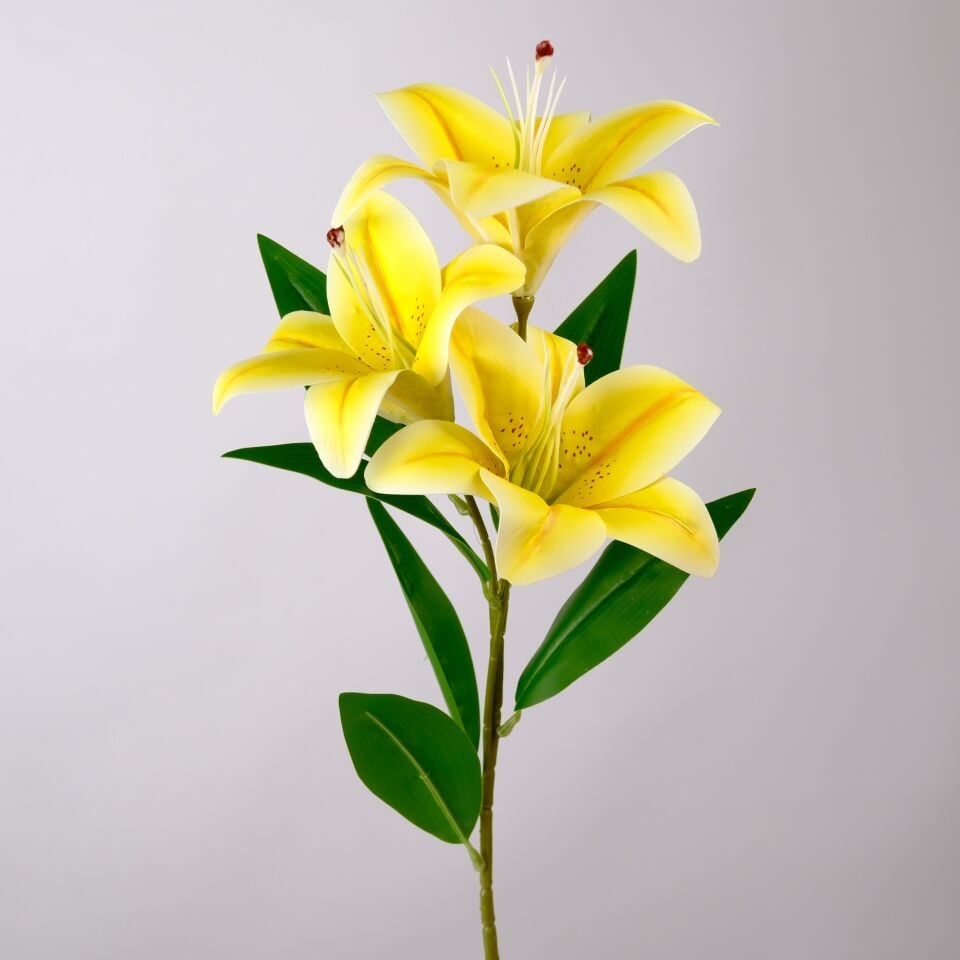 Yapay 3 Başlı Lüx Islak Kazablanka Lilyum Dalı 60 cm Sarı