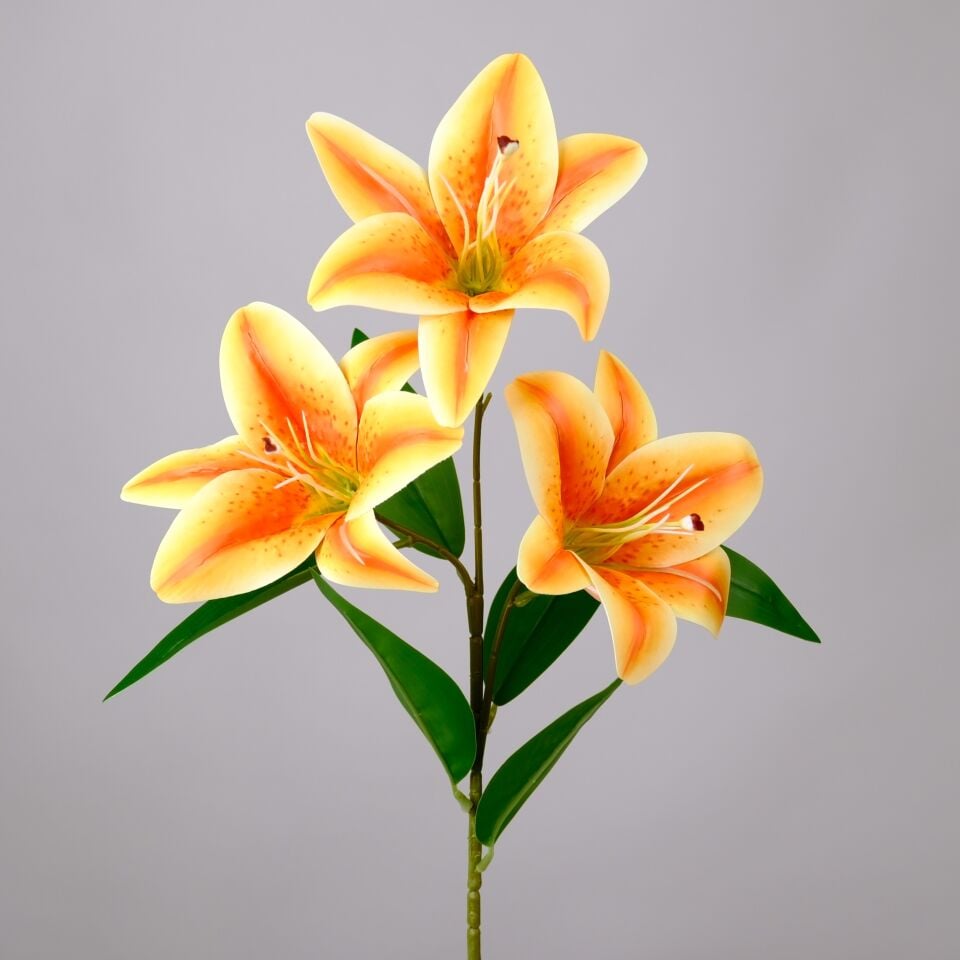 Yapay  3 Başlı Lüx Islak Kazablanka Lilyum Dalı 60 cm Turuncu