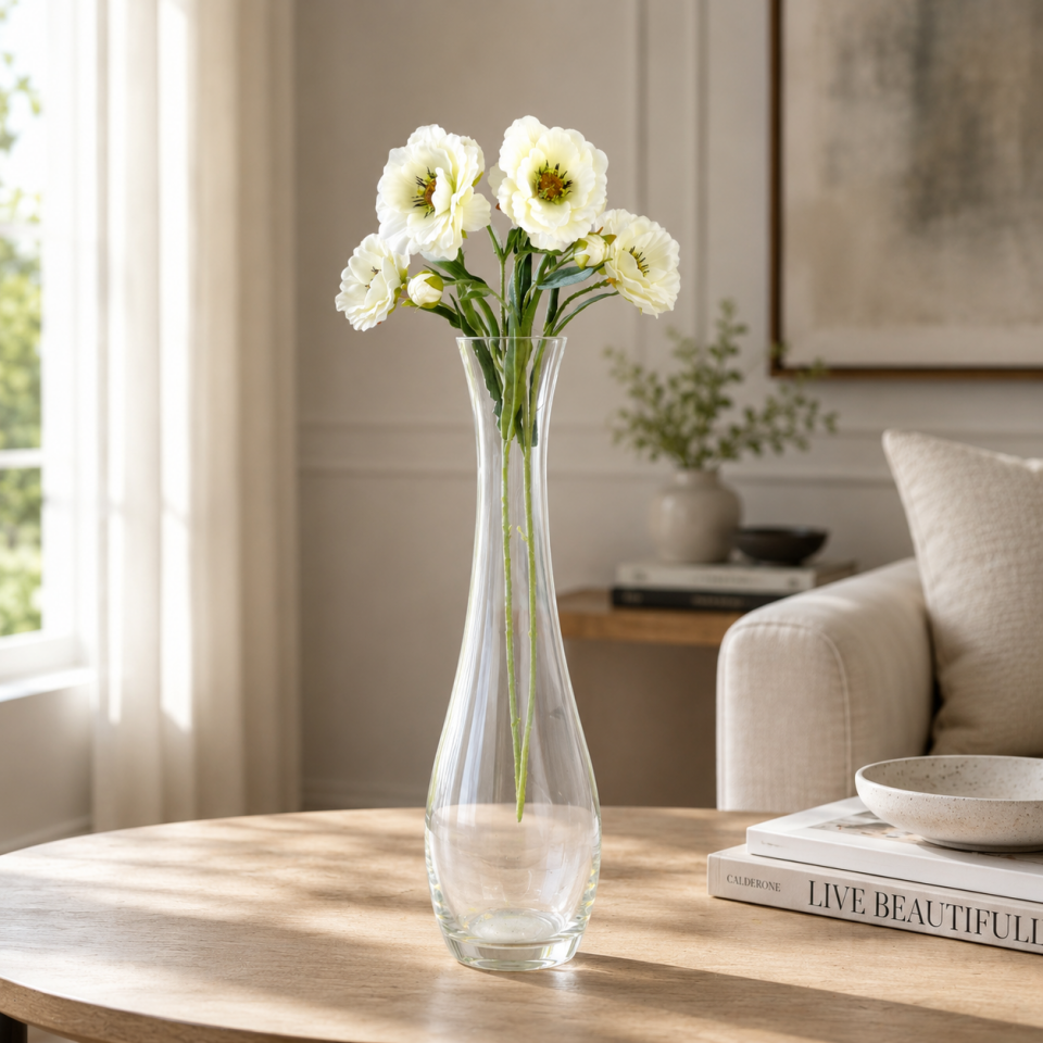 Yapay Premium Yumuşak Dokulu 3lü Arı Çiçeği Dalı 50 cm Beyaz