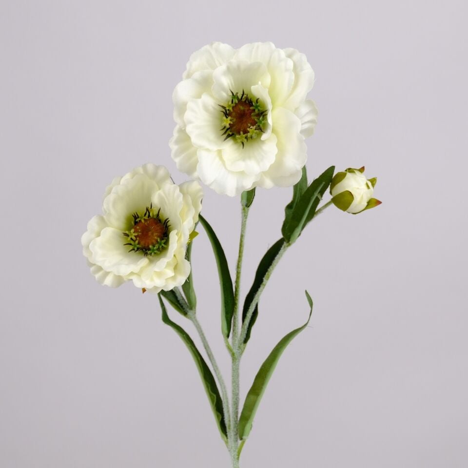 Yapay Premium Yumuşak Dokulu 3lü Arı Çiçeği Dalı 50 cm Beyaz