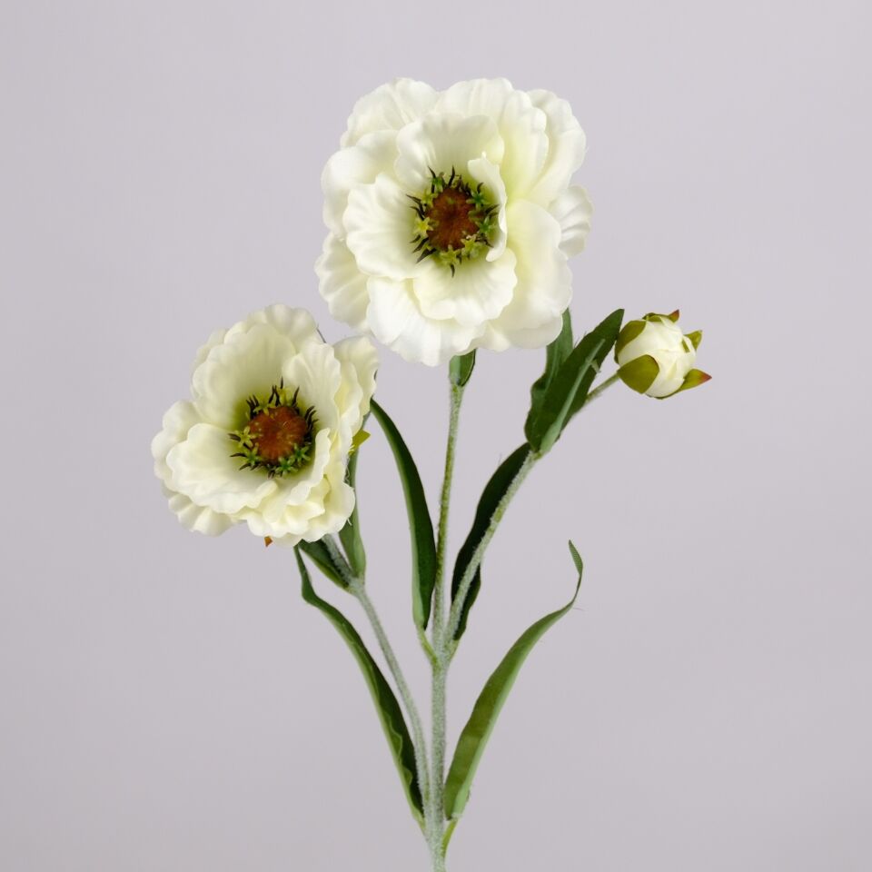 Yapay Premium Yumuşak Dokulu 3lü Arı Çiçeği Dalı 50 cm Beyaz