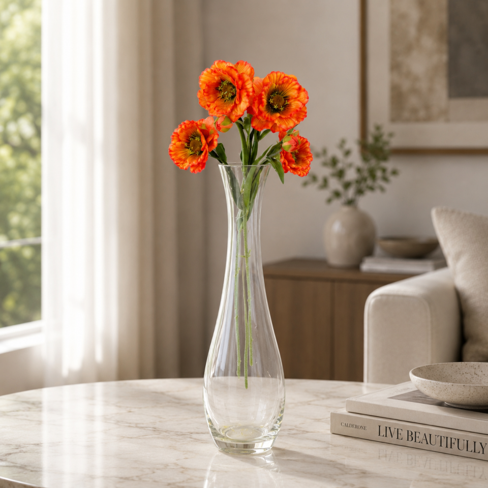 Yapay Premium Yumuşak Dokulu 3lü Arı Çiçeği Dalı 50 cm Turuncu