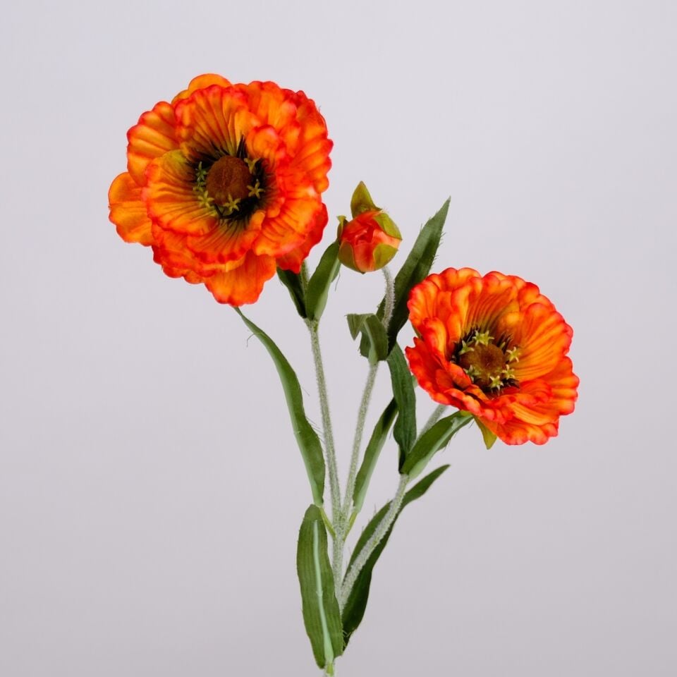 Yapay Premium Yumuşak Dokulu 3lü Arı Çiçeği Dalı 50 cm Turuncu