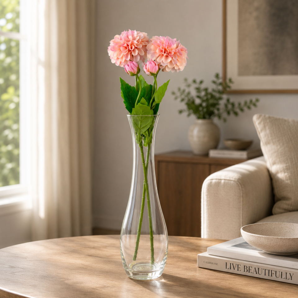 Yapay Çiçek Lüx Goncalı Zinnia Dalı 60 cm Somon Pembe