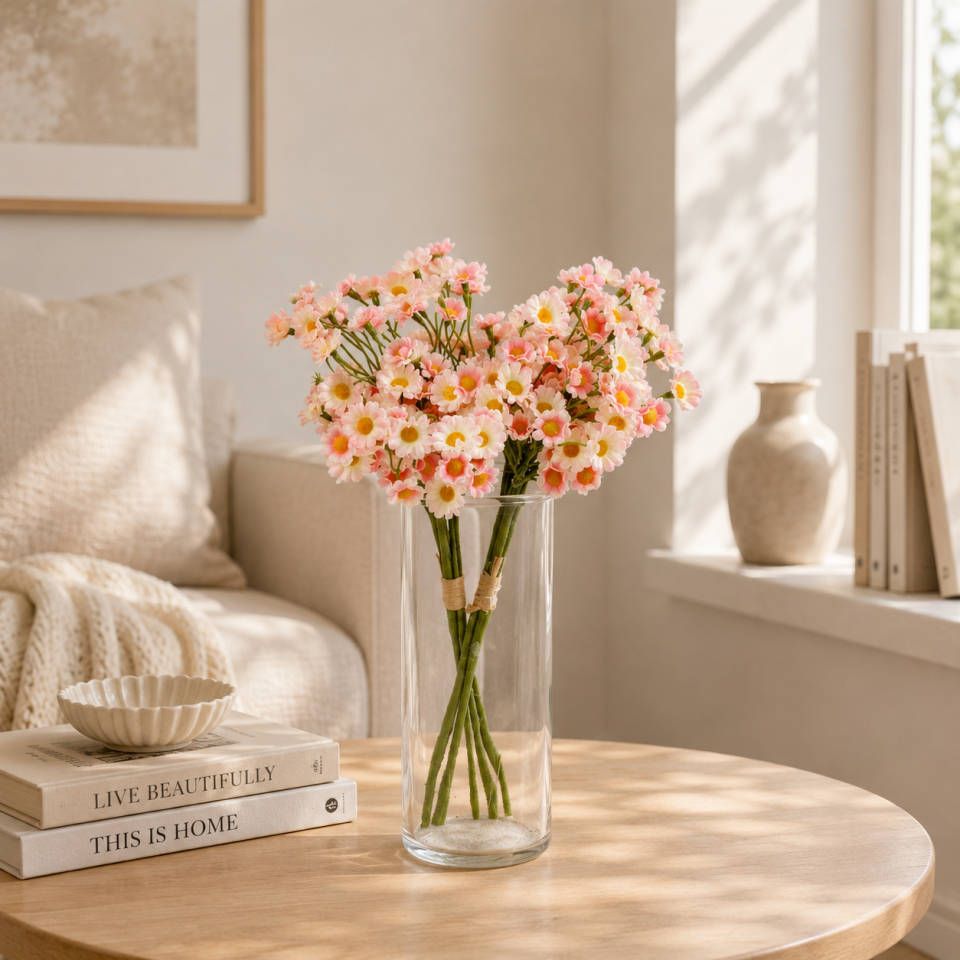 Yapay 100 Çiçekli Vadi Papatyası Demeti 35cm Pembe