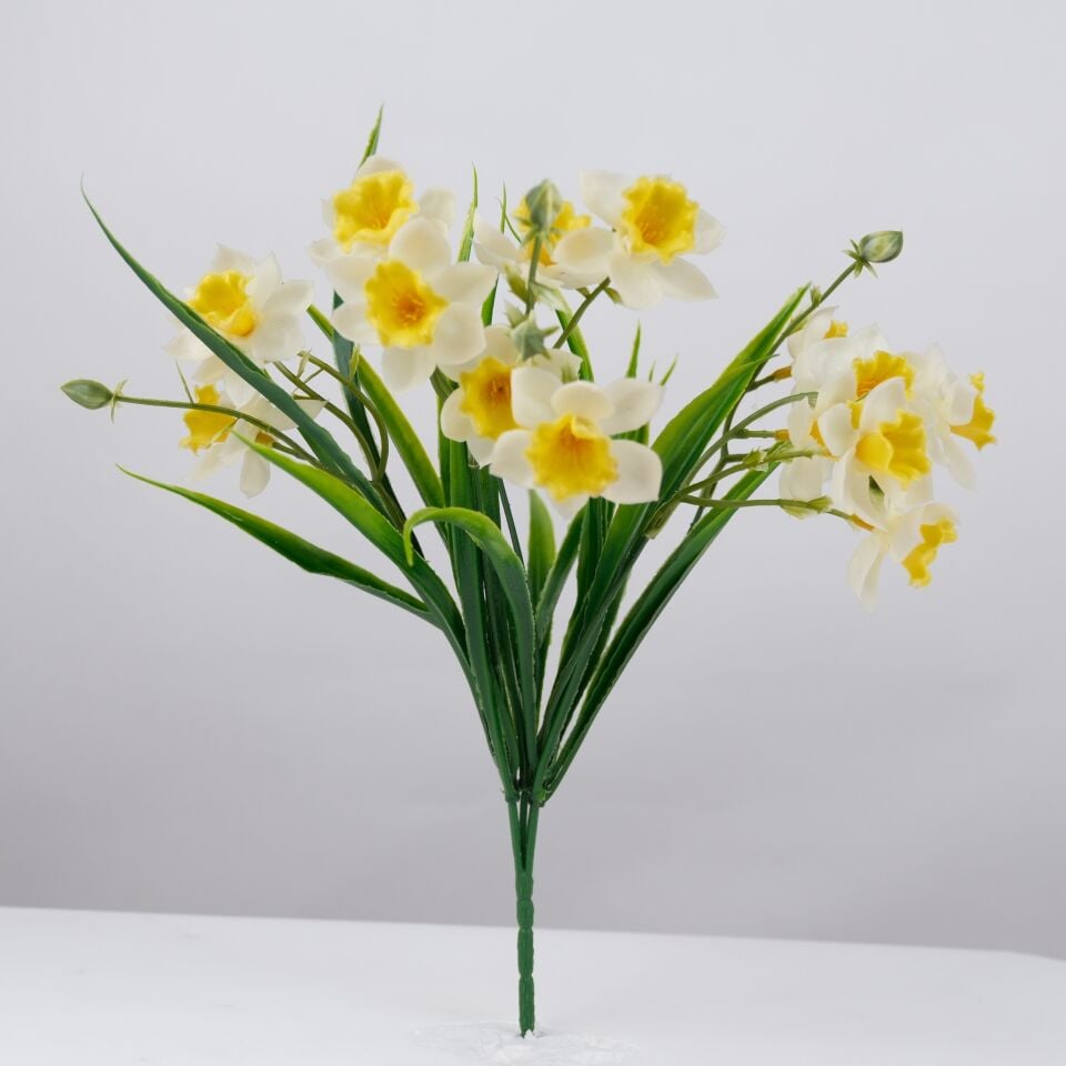 Yapay 15li Islak Nergis Buketi 35 cm Beyaz