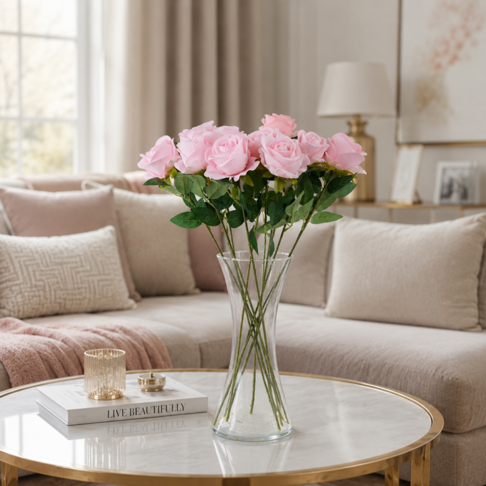 Yapay  Kadife Gül Dalı 50 cm Soft Pembe