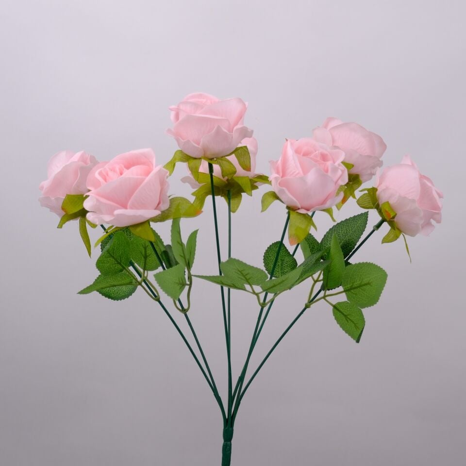 Yapay Çiçek 7li Lüx Kadife Gül Demeti 40 cm Pembe