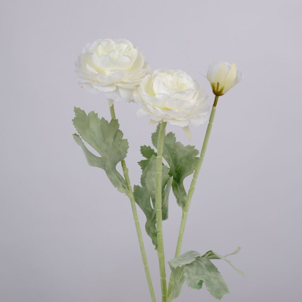 Yapay Çiçek 3lü Şakayık Ranunculus Dalı 50 cm Beyaz