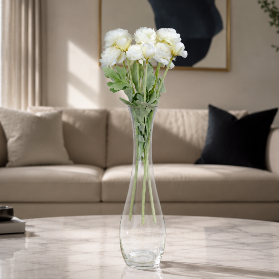Yapay Çiçek 3lü Şakayık Ranunculus Dalı 50 cm Beyaz